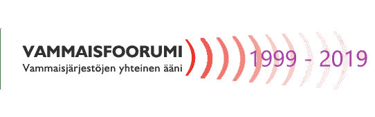 Vammaisfoorumin logo jossa vuosiluvut 1999 - 2019